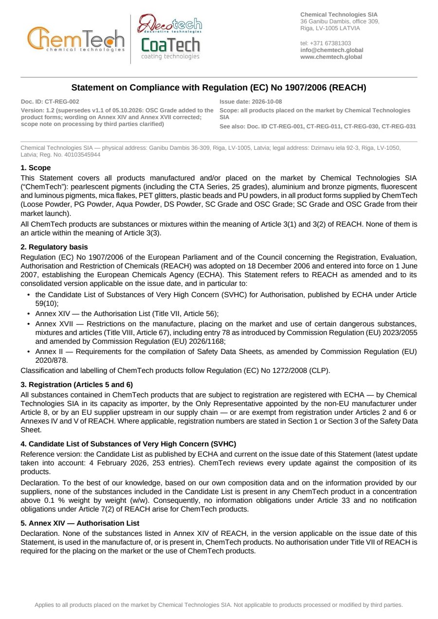 REACH Compliance Statement — first page